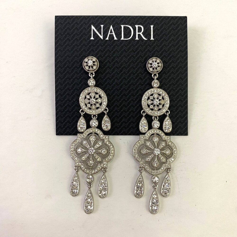 Nadri Chandelier Earrings Dangle Formal Wedding Bridal CZ Crystal Silver Tone